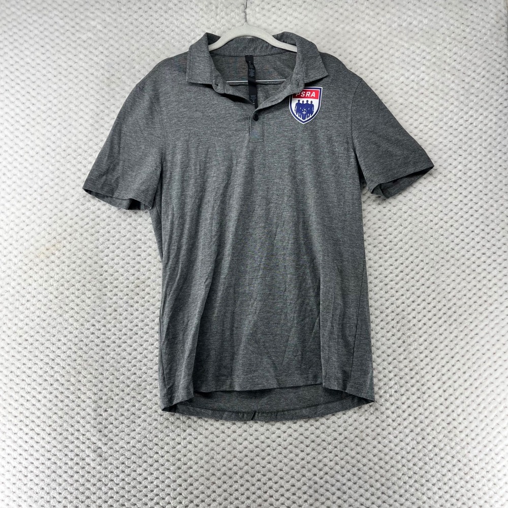 Lululemon Polo Shirt Active Athletic Training PSRA Soccer‎ Logo Gray Mens Size M